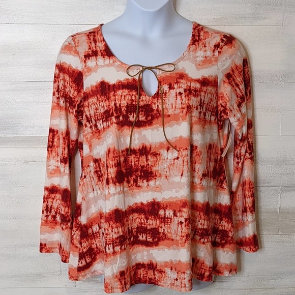 Bobbie Brooks Orange Rust White Tie Dye Bell Sleeve Blouse Size 1X NWT - Picture 1 of 4